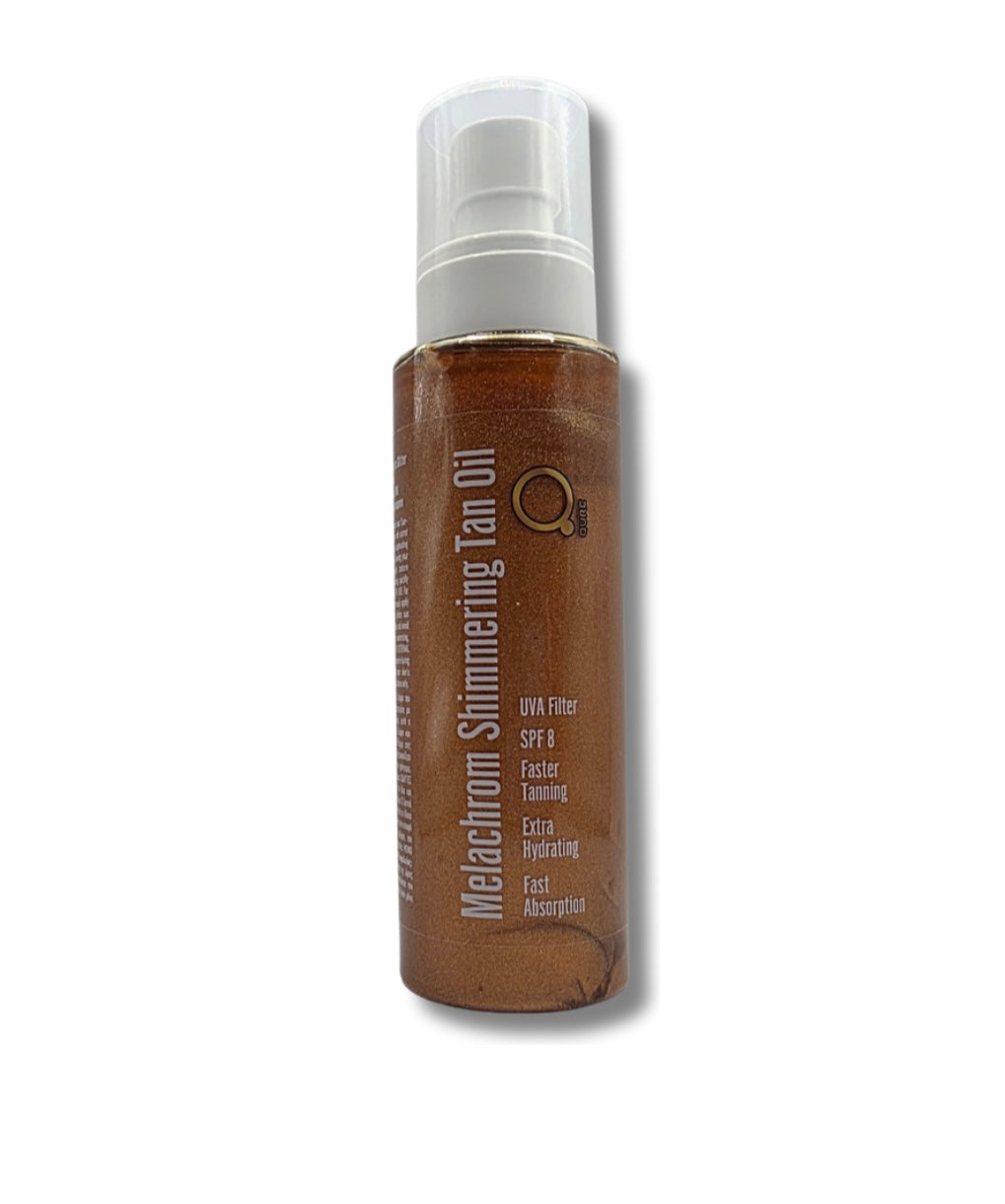 Melachrominis blizgus deginimosi aliejus kūnui, greitai įsigeriantis, drėkinantis, SPF8 UVA, QURE, 200 ml