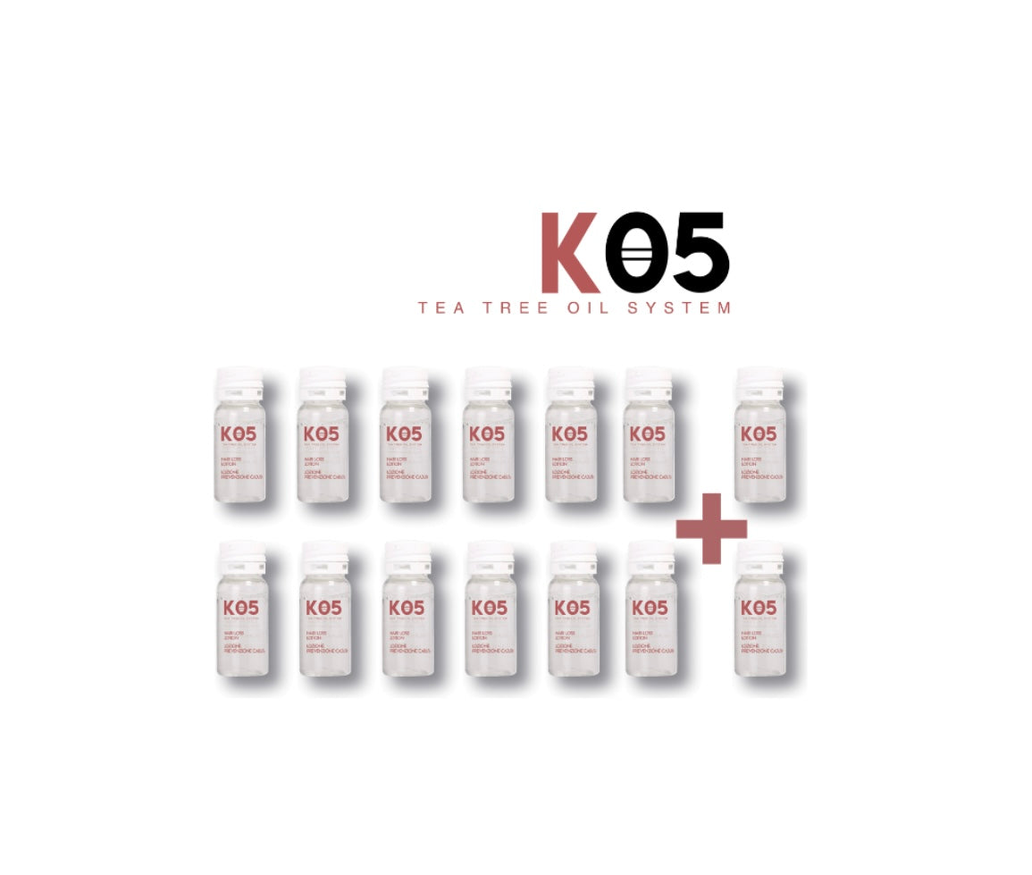 BONUS! K05 trichologinis losjonas nuo plaukų slinkimo ir jo prevencijai, ampulėse(12+2 x 10 ml), be parabenų, silikonų, sulfatų. Be dežutės