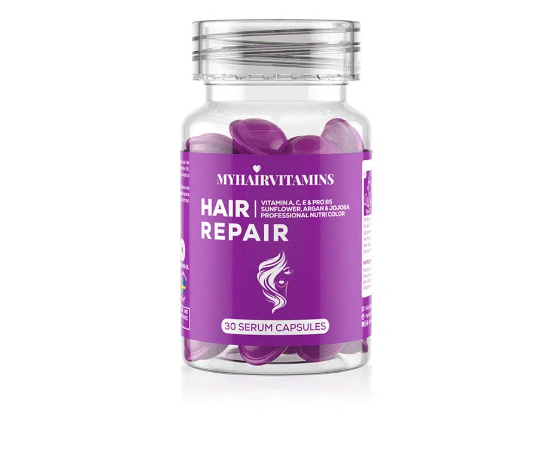 MYHAIRVITAMINS tepami vitaminai pažeistiems plaukams su keratinu HAIR REPAIR, 30x1ml 🎁 lakštinė plaukų kaukė