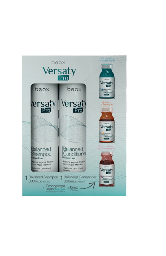 BEOX VERSATY PRO Rinkinys - šampūnas, kondicionierius ir koncentrato mono dozės personalizuotam plaukų atstatymui (3 x 15 ml) Dovana🎁  Kosmetinė