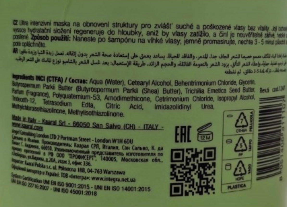 ULTRA - Itin aktyvaus ir intensyvaus atstatymo kaukė plaukams, 500 ml