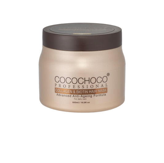 COCOCHOCO Collagen & Biotin kaukė plaukams, pažangios Anti-Age formulės, kasdieniam naudojimui (500 ml)