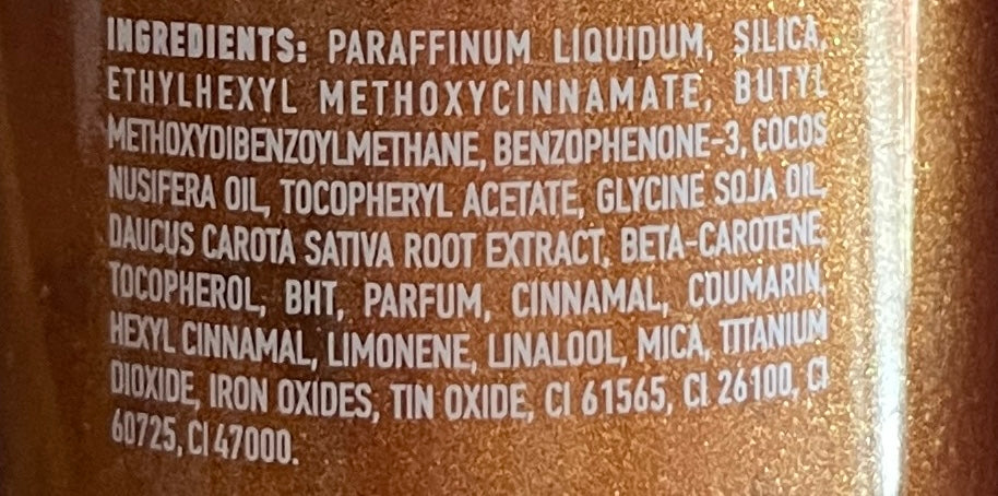 Melachrominis blizgus deginimosi aliejus kūnui, greitai įsigeriantis, drėkinantis, SPF8 UVA, QURE, 200 ml