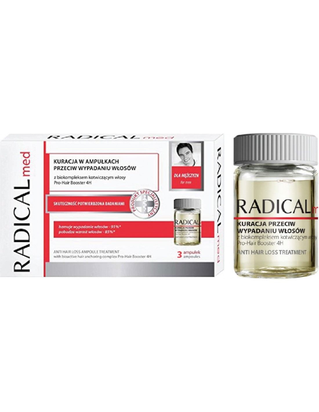 RADICAL MED Specializuotas kompleksas nuo plaukų slinkimo VYRAMS, su Pro-Hair Boosteriu 4H ir Trichogenu®, 15 x 5 ml