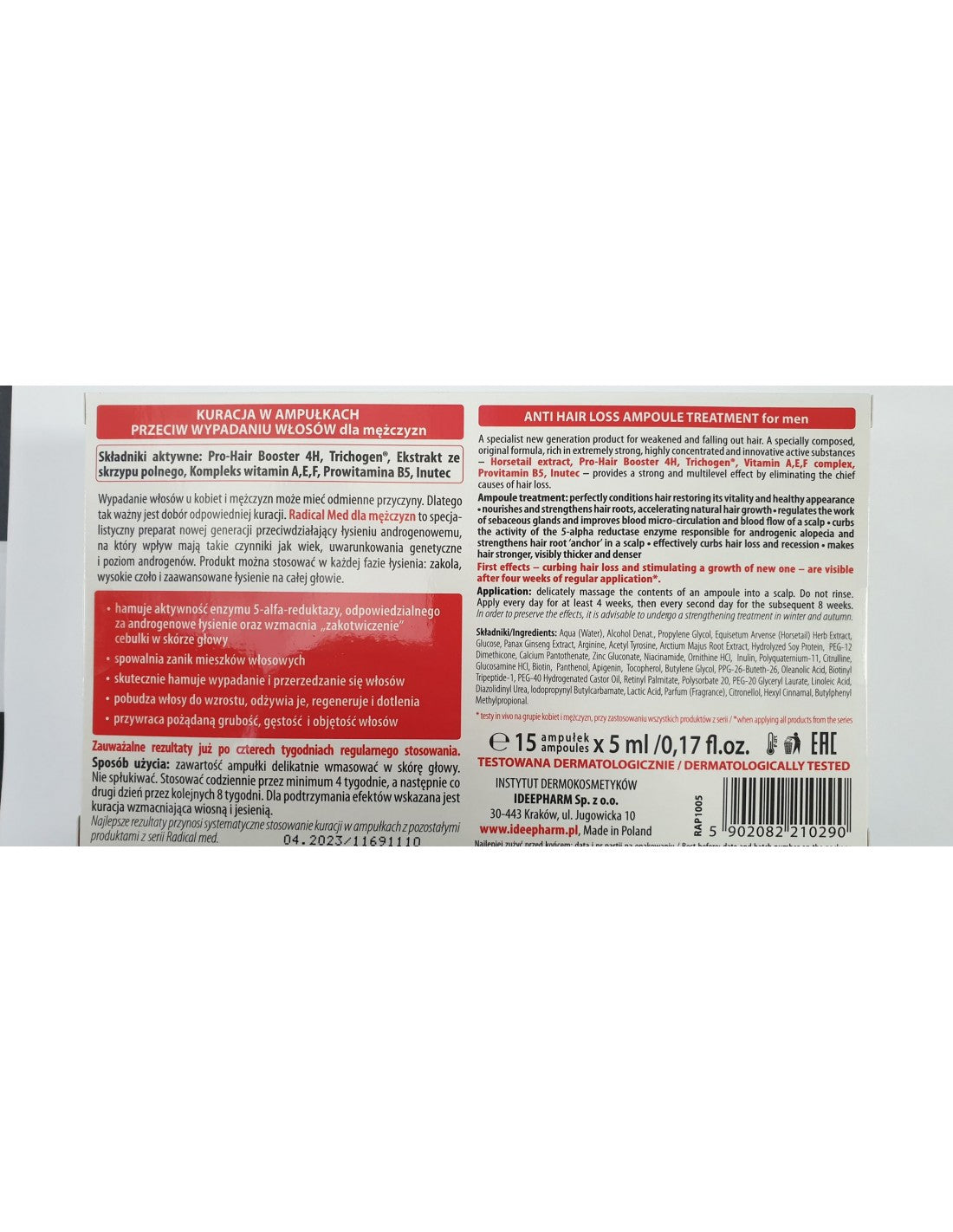RADICAL MED Specializuotas kompleksas nuo plaukų slinkimo VYRAMS, su Pro-Hair Boosteriu 4H ir Trichogenu®, 15 x 5 ml