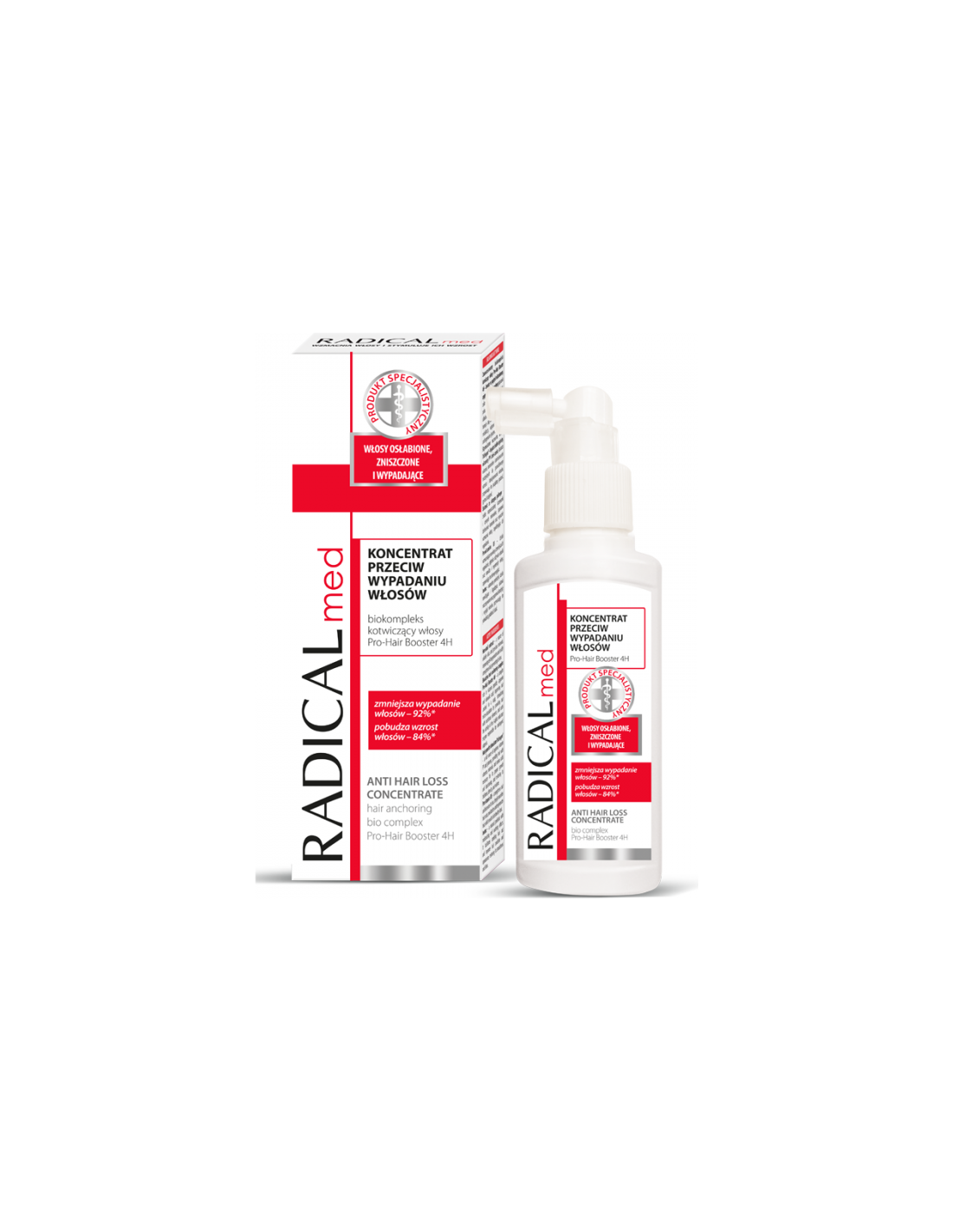 RADICAL MED Koncentratas nuo plaukų slinkimo, galvos odai/plaukų šaknims, 100 ml (su dozatoriumi, purškiamas)