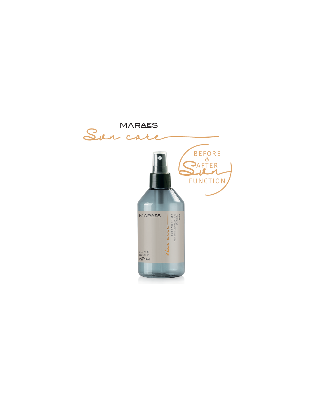 SUN CARE SHIELD ☀︎ Apsauginis dvifazis fliuidas su UV filtrais, 100% VEGAN, su karčiojo apelsino ir jazmino ekstraktais, 250 ml