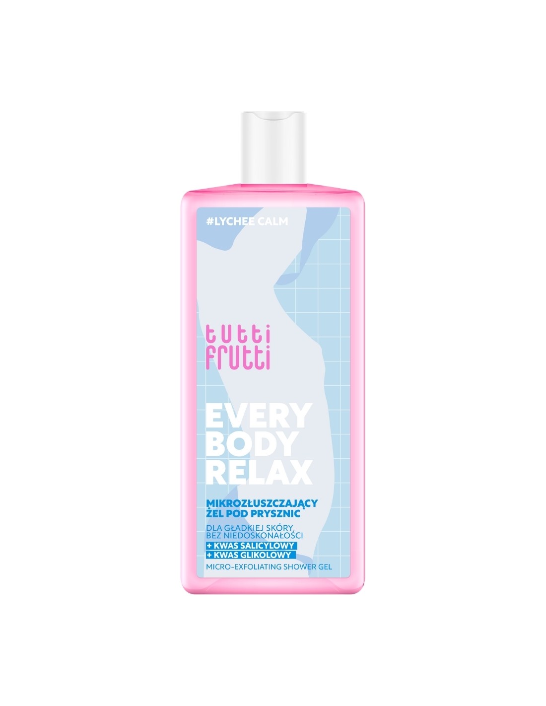 tutti frutti EVERYBODY RELAX mikro šveičiamasis dušo gelis, su salicilio ir glikolio rūgštimis, 400 ml